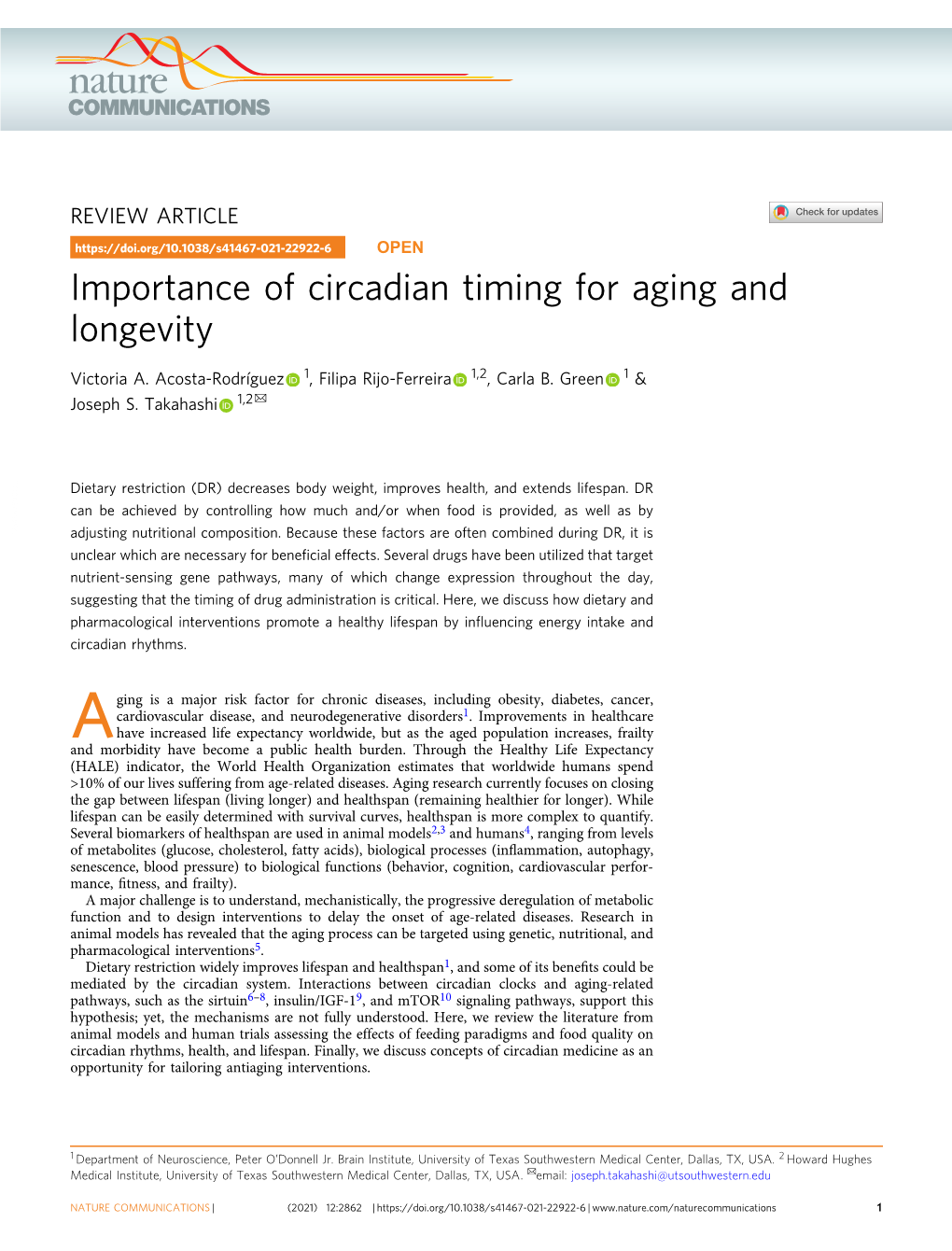 Importance of Circadian Timing for Aging and Longevity