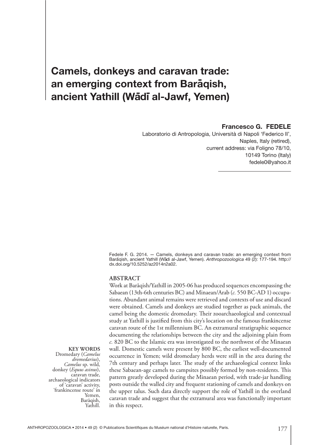 Camels, Donkeys and Caravan Trade: an Emerging Context from Baraqish
