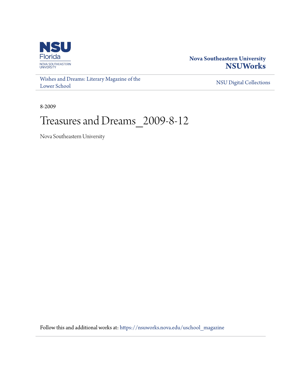 Treasures and Dreams 2009-8-12 Nova Southeastern University