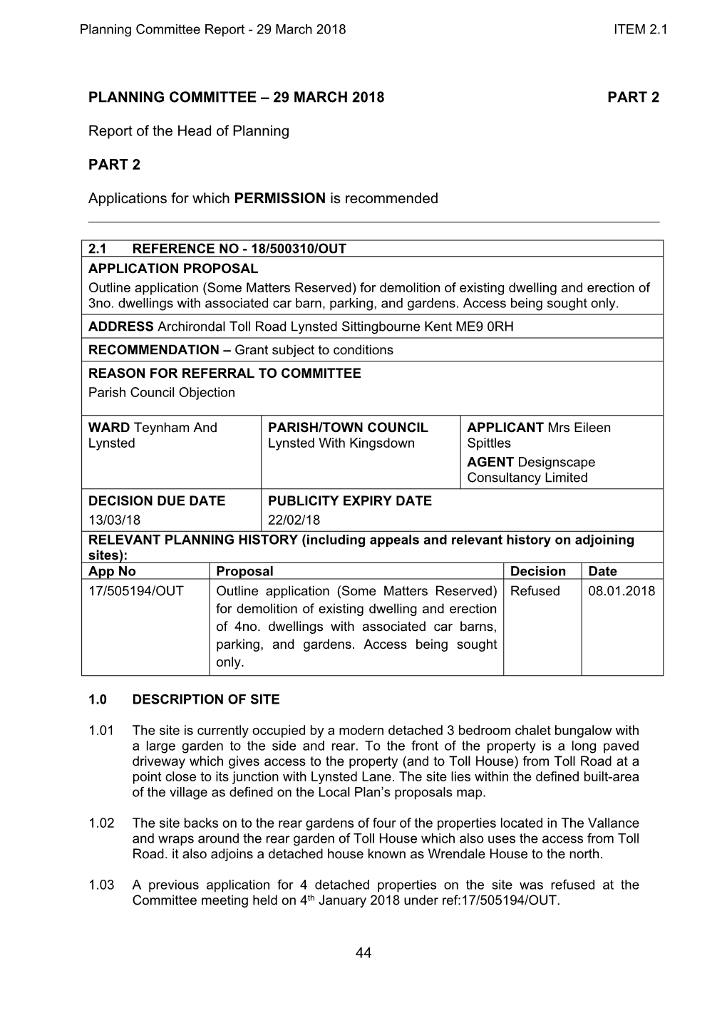 44 Planning Committee Report - 29 March 2018 ITEM 2.1