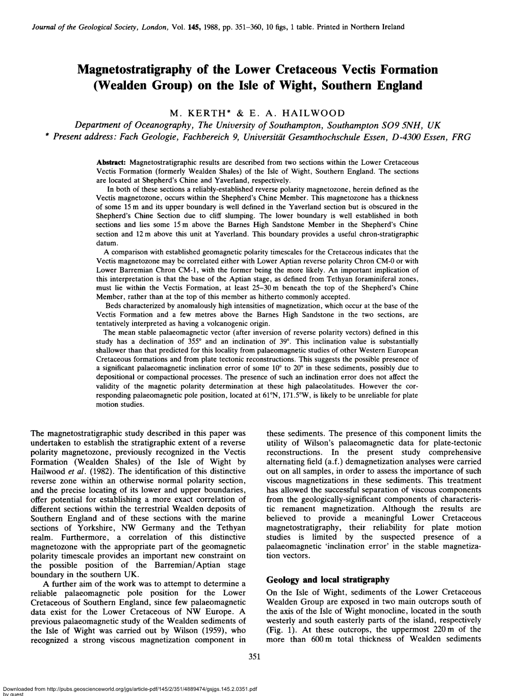 Magnetostratigraphy of the Lower Cretaceous Vectis Formation (Wealden Group) on the Isle of Wight, Southern England