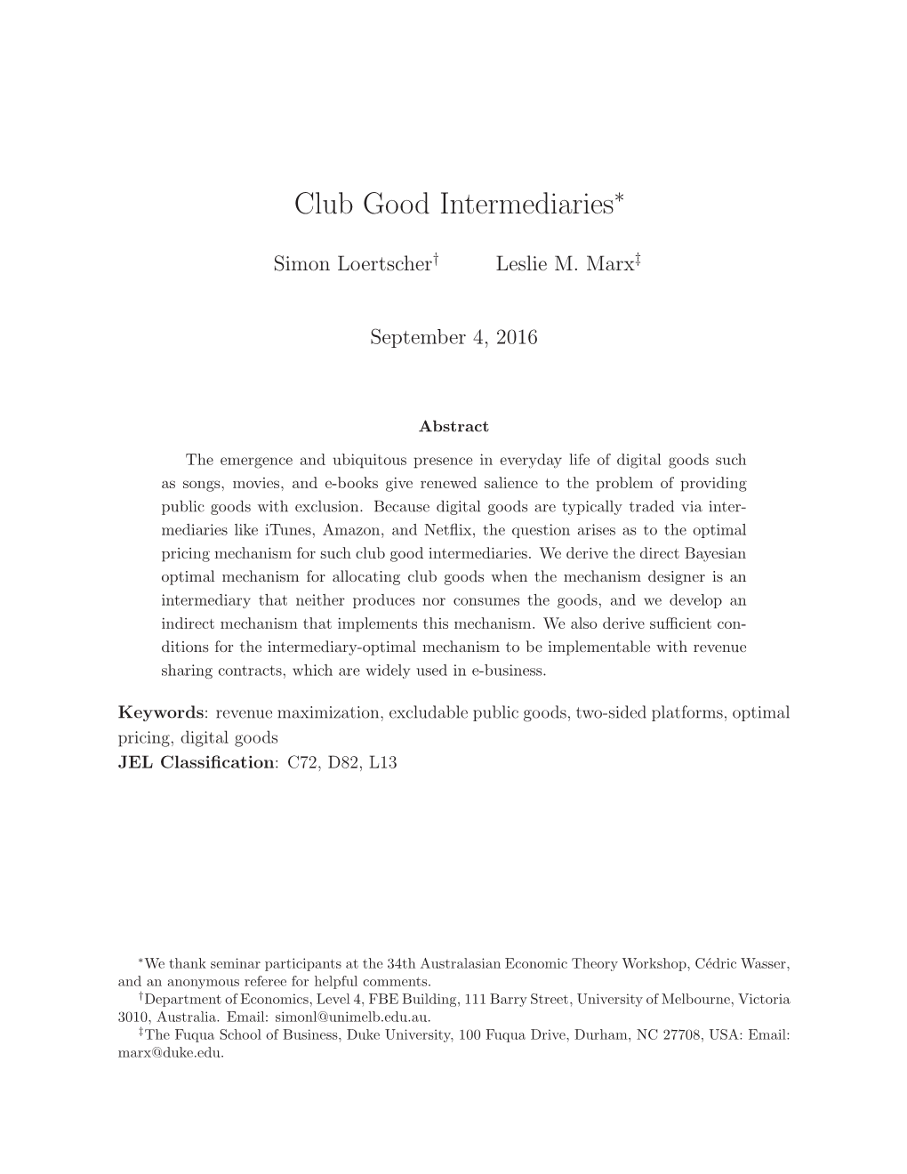 Club Good Intermediaries∗