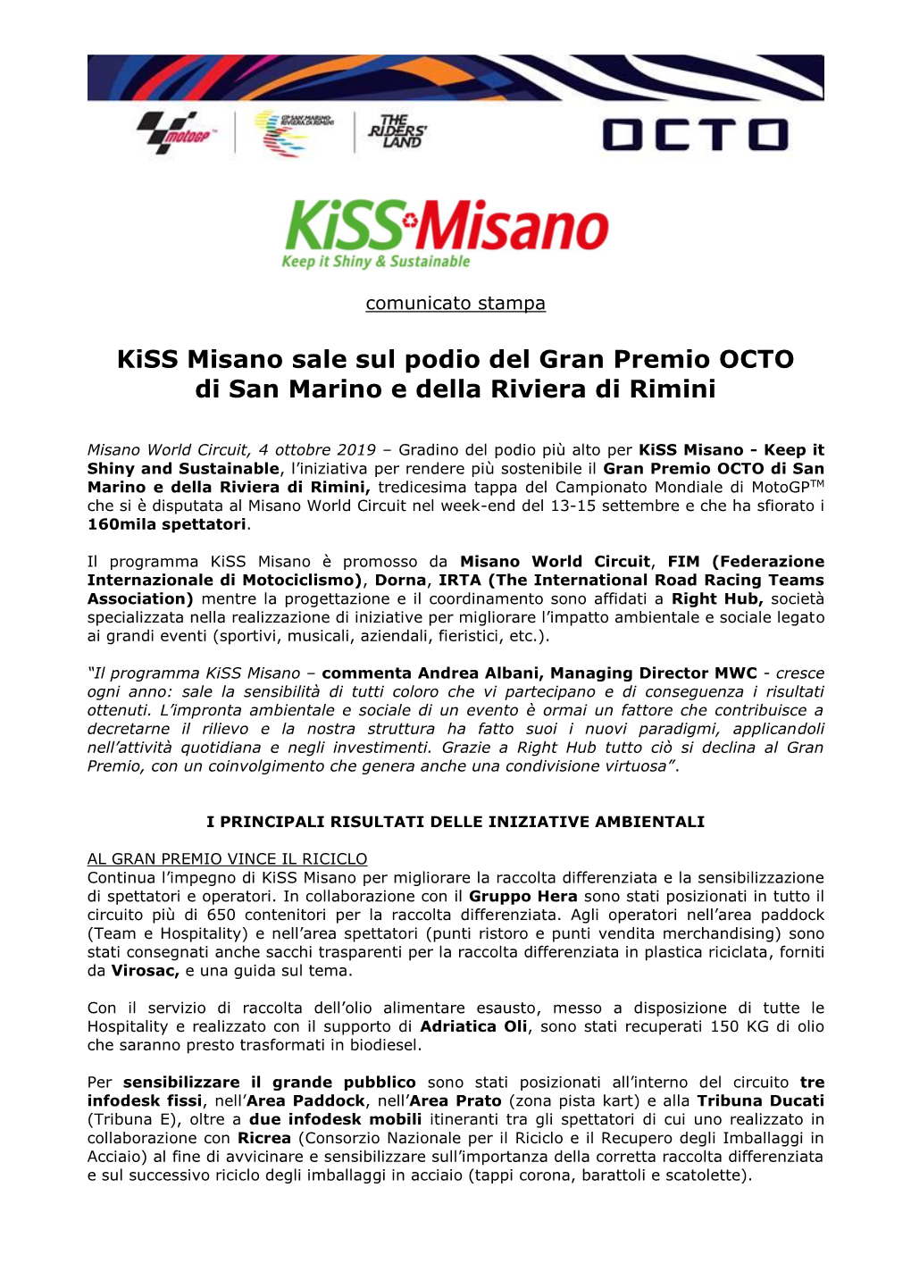 Kiss Misano Sale Sul Podio Del Gran Premio OCTO Di San Marino E Della