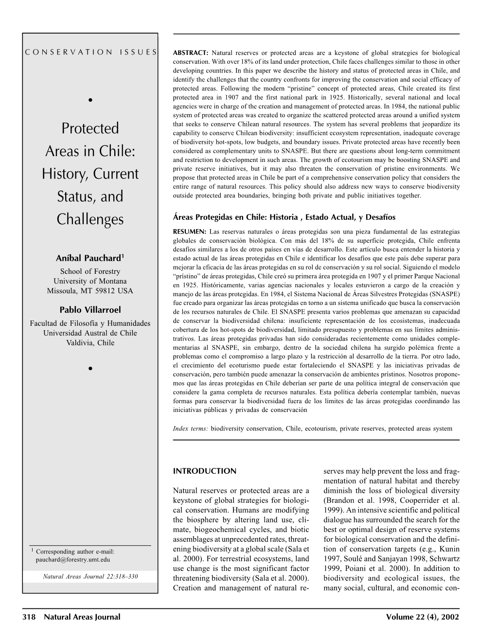 Protected Areas in Chile, and Identify the Challenges That the Country Confronts for Improving the Conservation and Social Efficacy of Protected Areas