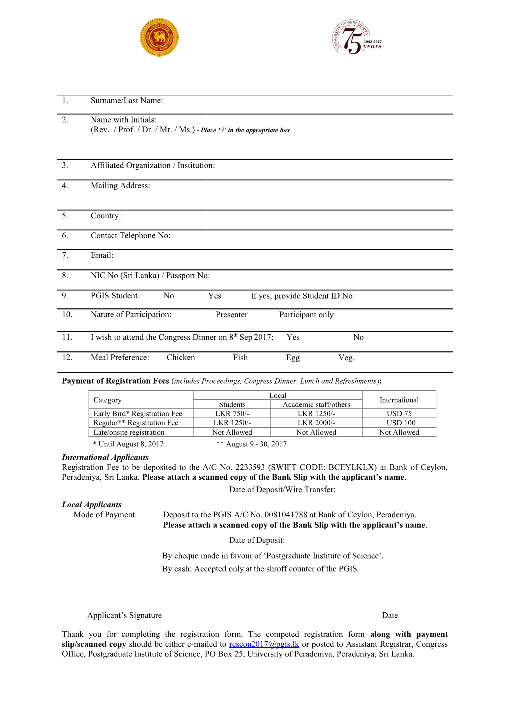 RESCON 2016 - Registration Form