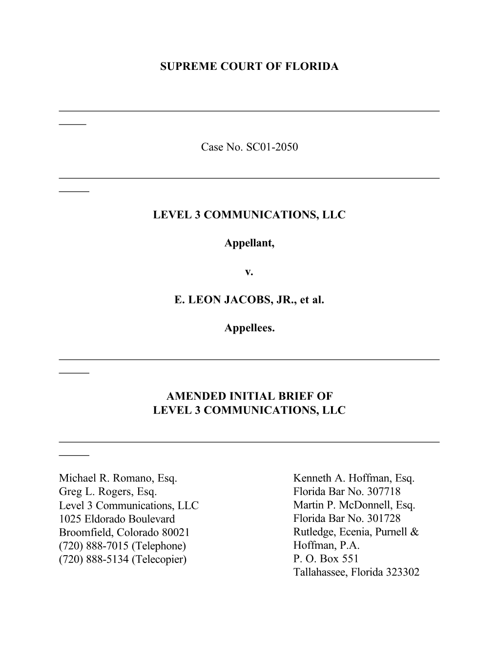 SC01-2050 Level 3 Communications Vs