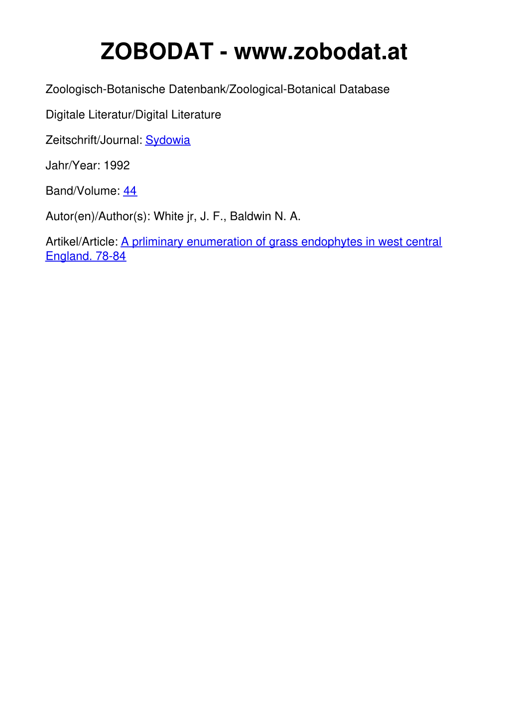 A Preliminary Enumeration of Grass Endophytes in West Central England