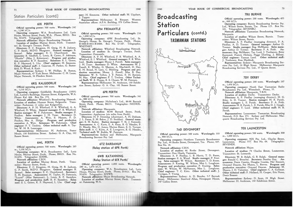 Broadcasting Station Particulars (Contd.)