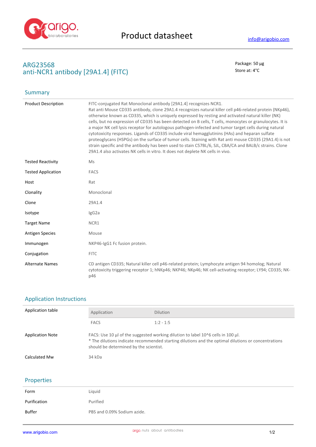 Anti-NCR1 Antibody [29A1.4] (FITC) (ARG23568)