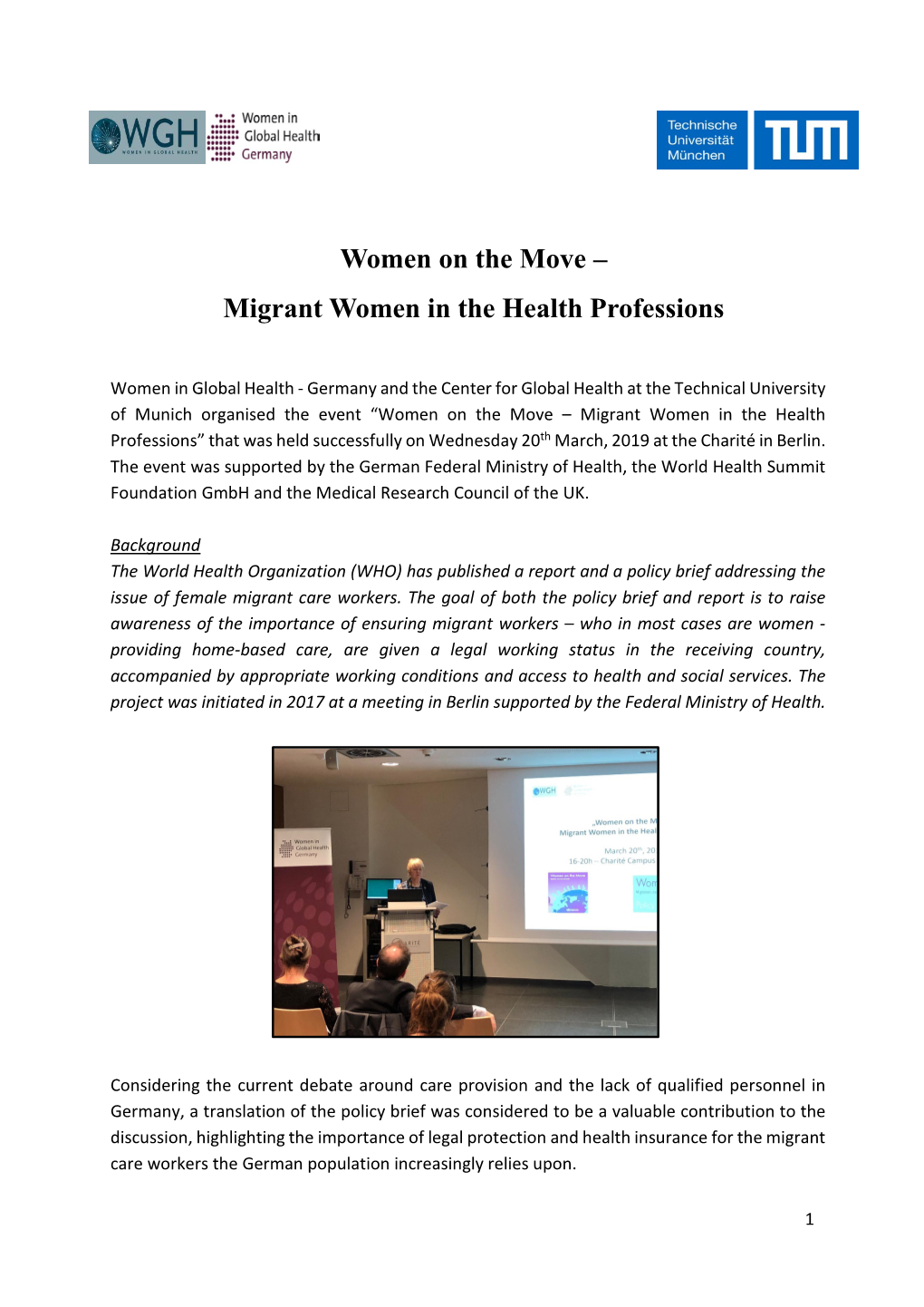Women on the Move – Migrant Women in the Health Professions