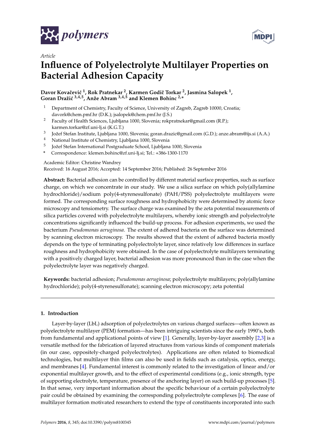 Influence of Polyelectrolyte Multilayer Properties on Bacterial Adhesion