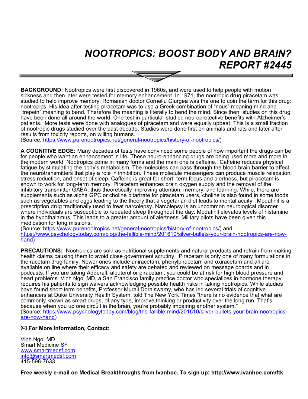 Nootropics: Boost Body and Brain? Report #2445