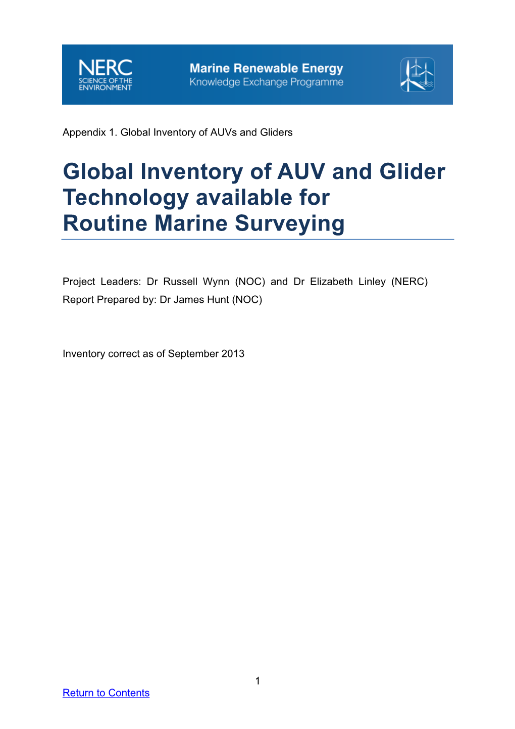 Global Inventory of AUV and Glider Technology Available for Routine Marine Surveying