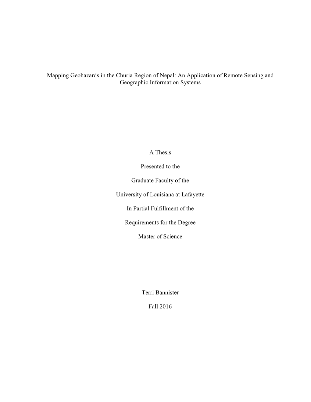 Mapping Geohazards in the Churia Region of Nepal: an Application of Remote Sensing and Geographic Information Systems