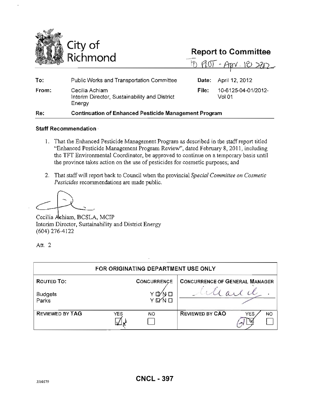 Continuation of Enhanced Pesticide Management Program