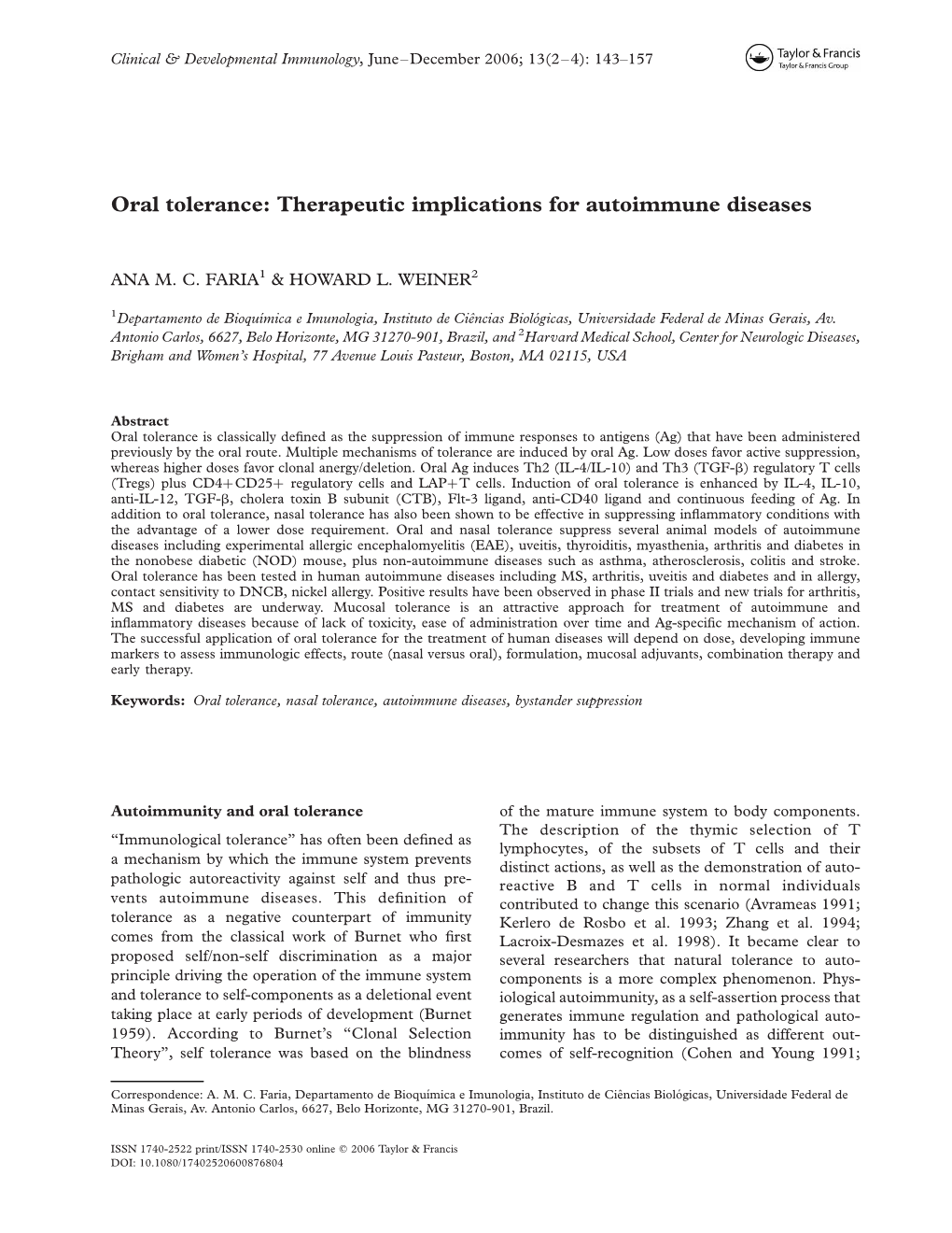 Oral Tolerance: Therapeutic Implications for Autoimmune Diseases