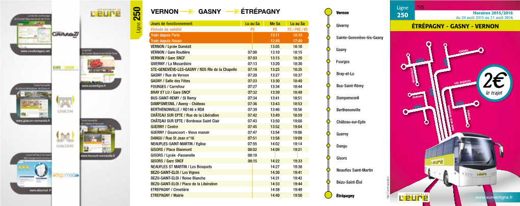 VERNON GASNY ÉTRÉPAGNY Vernon Horaires 2015/2016 250 Du 24 Août 2015 Au 21 Août 2016 250