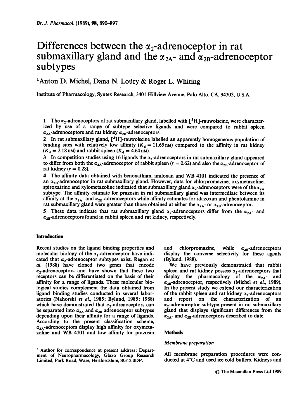 Submaxillary Gland and the A2a- and A2b-Adrenoceptor Subtypes 1Anton D