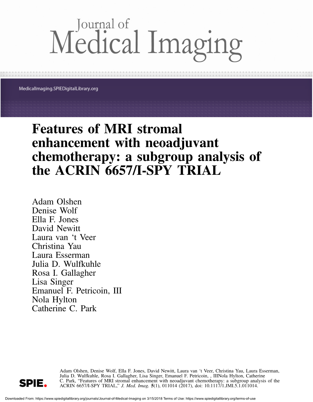 Features of MRI Stromal Enhancement with Neoadjuvant Chemotherapy: a Subgroup Analysis of the ACRIN 6657/I-SPY TRIAL