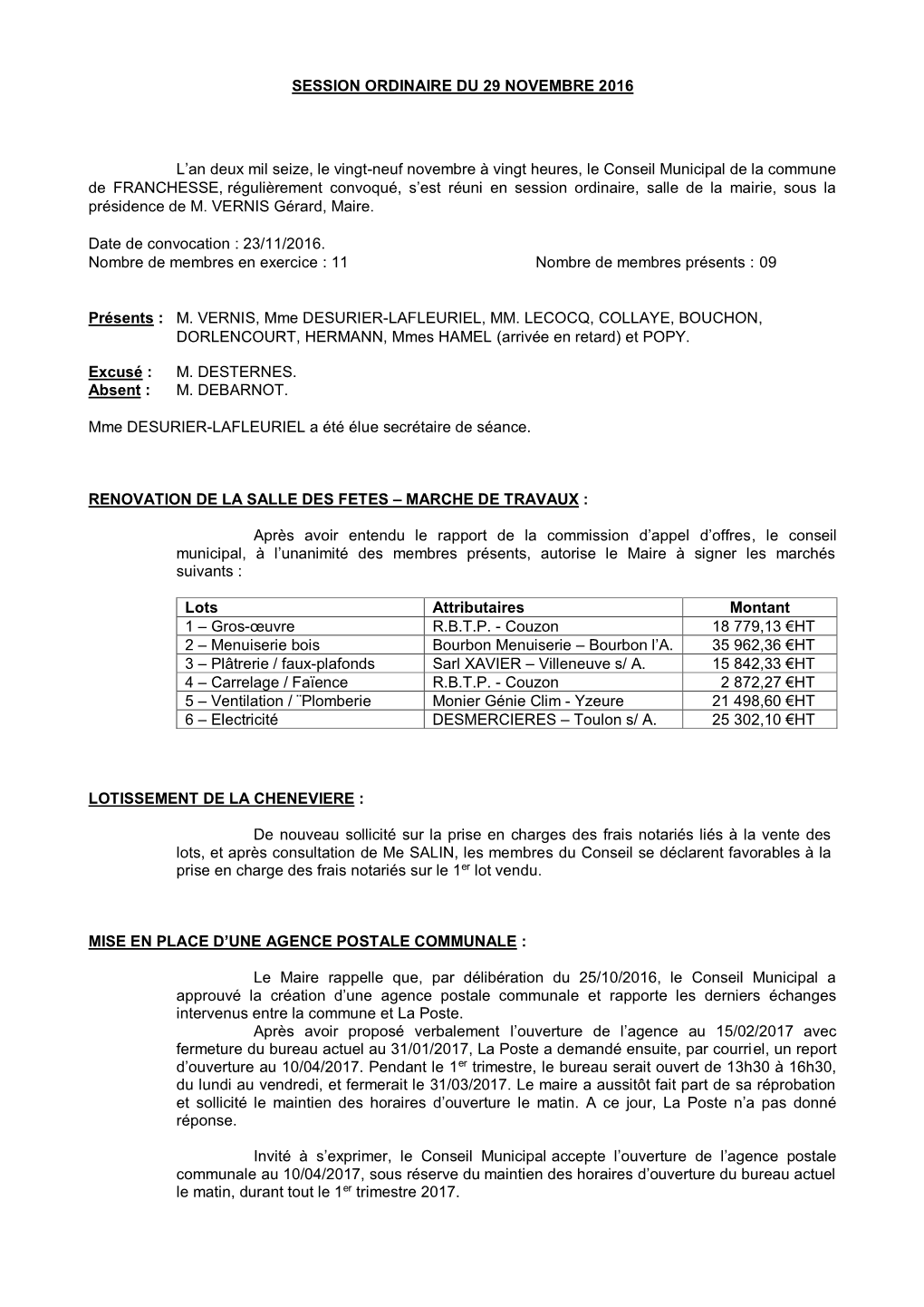 Compte- Rendu De La Reunion Du Conseil Municipal