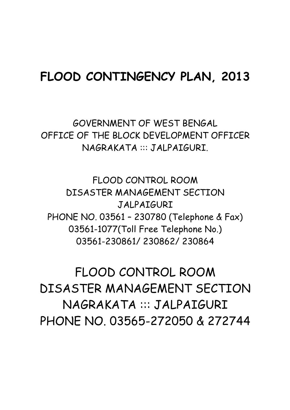 Disaster Management Plan of Nagrakata Block