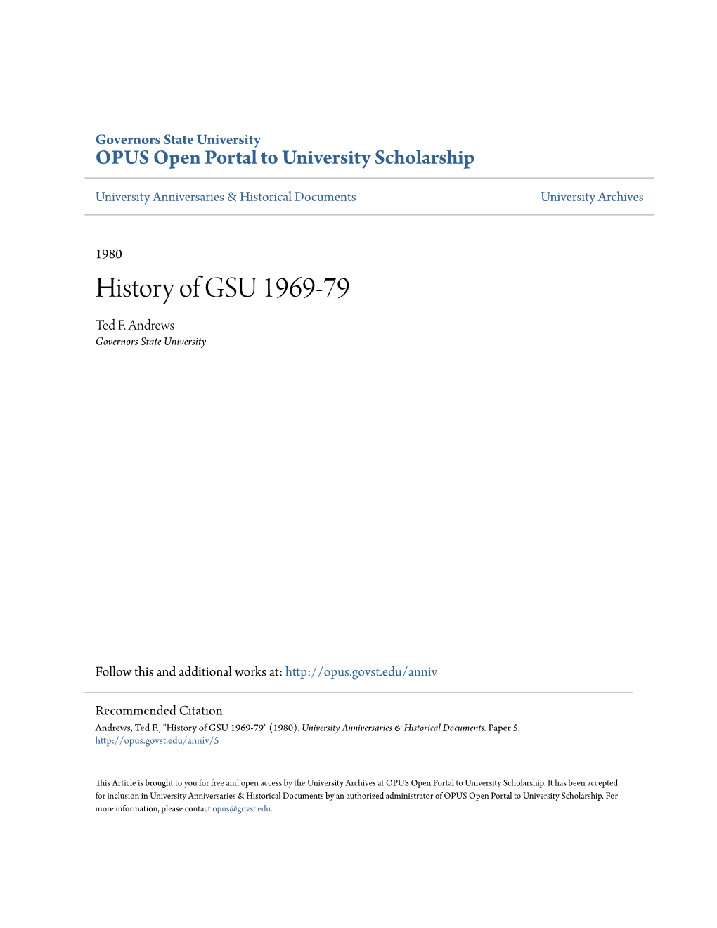 History of GSU 1969-79 Ted F