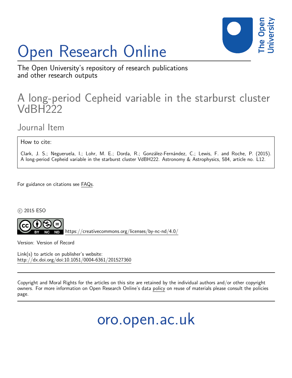 A Long-Period Cepheid Variable in the Starburst Cluster Vdbh222 Journal Item