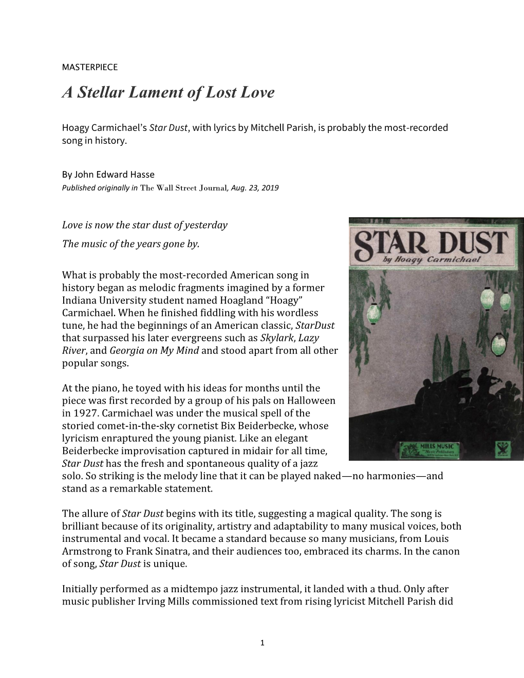 A Stellar Lament of Lost Love