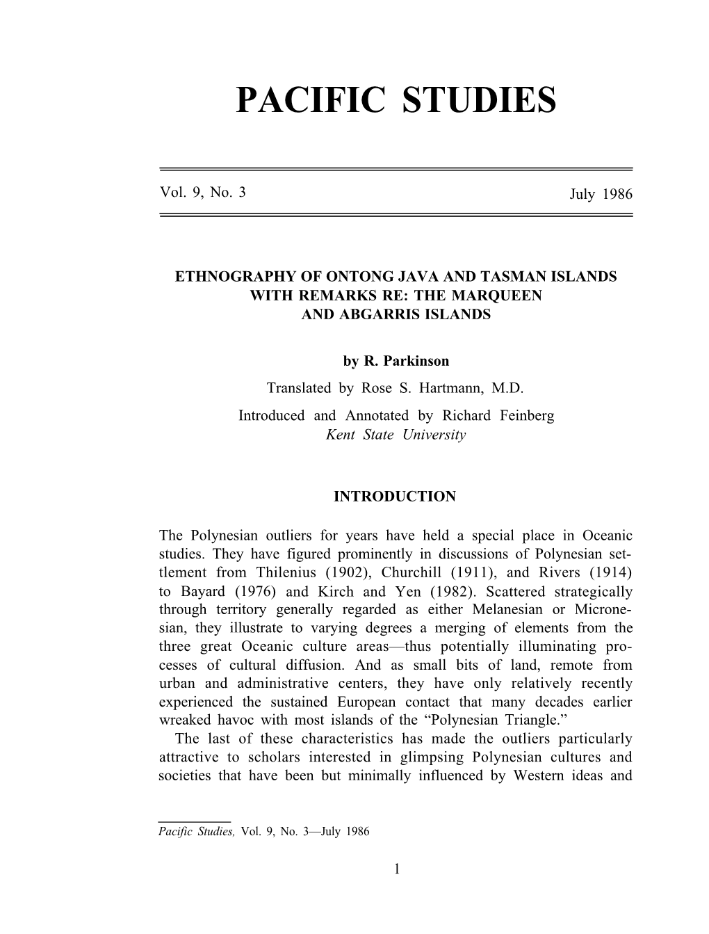 Ethnography of Ontong Java and Tasman Islands with Remarks Re: the Marqueen and Abgarris Islands