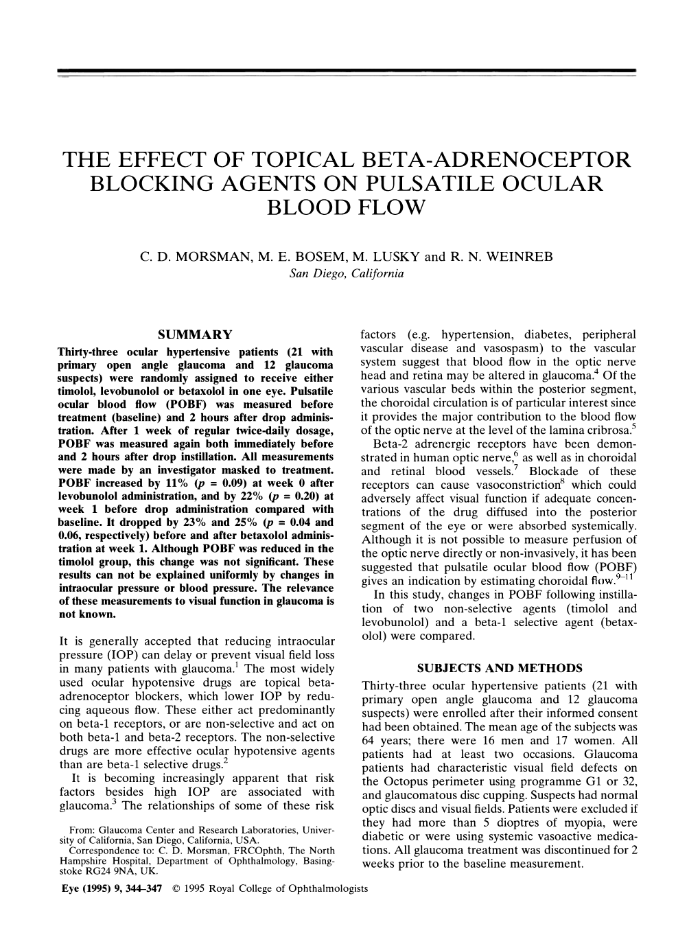 The Effect of Topical Beta-Adrenoceptor Blocking Agents on Pulsatile Ocular Blood Flow