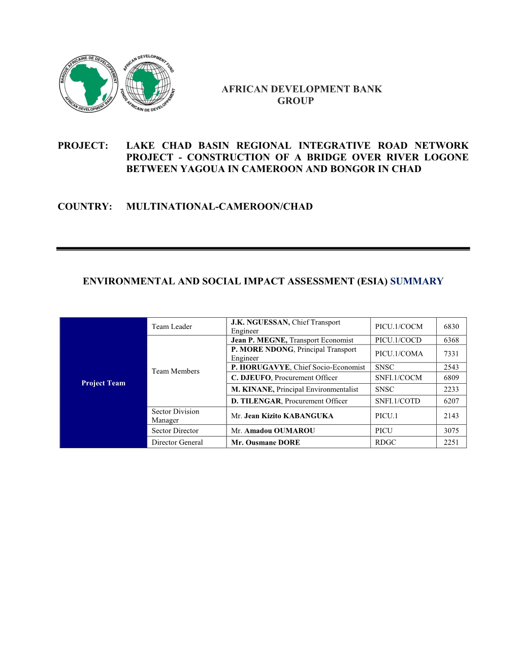 Cameroun-Tchad-Projet De Pont Sur Le Logone-Resume EIES 07 2017.Docx