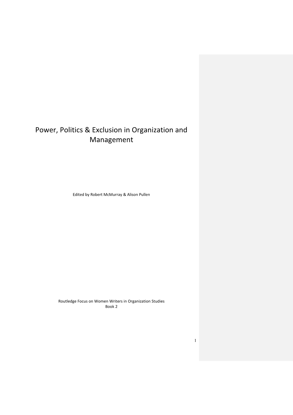 Power, Politics & Exclusion in Organization and Management