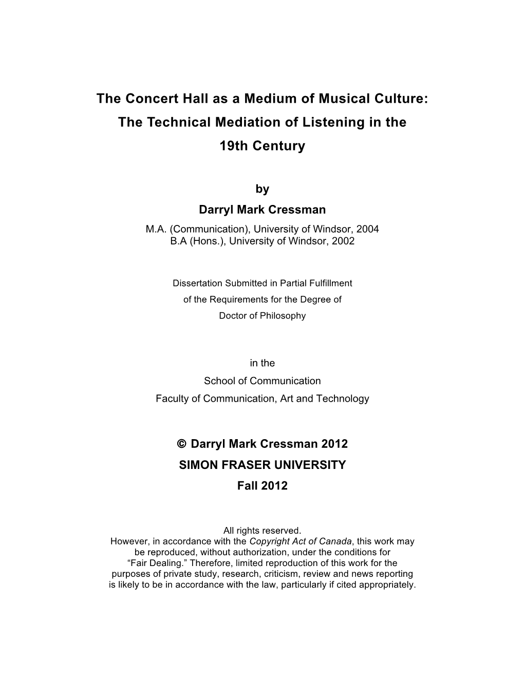 The Concert Hall As a Medium of Musical Culture: the Technical Mediation of Listening in the 19Th Century