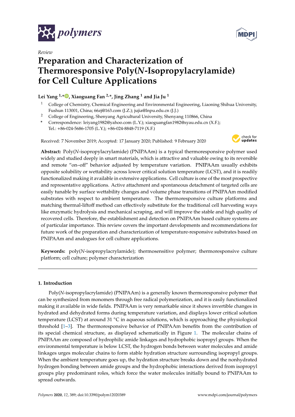 Preparation and Characterization of Thermoresponsive Poly(N-Isopropylacrylamide) for Cell Culture Applications