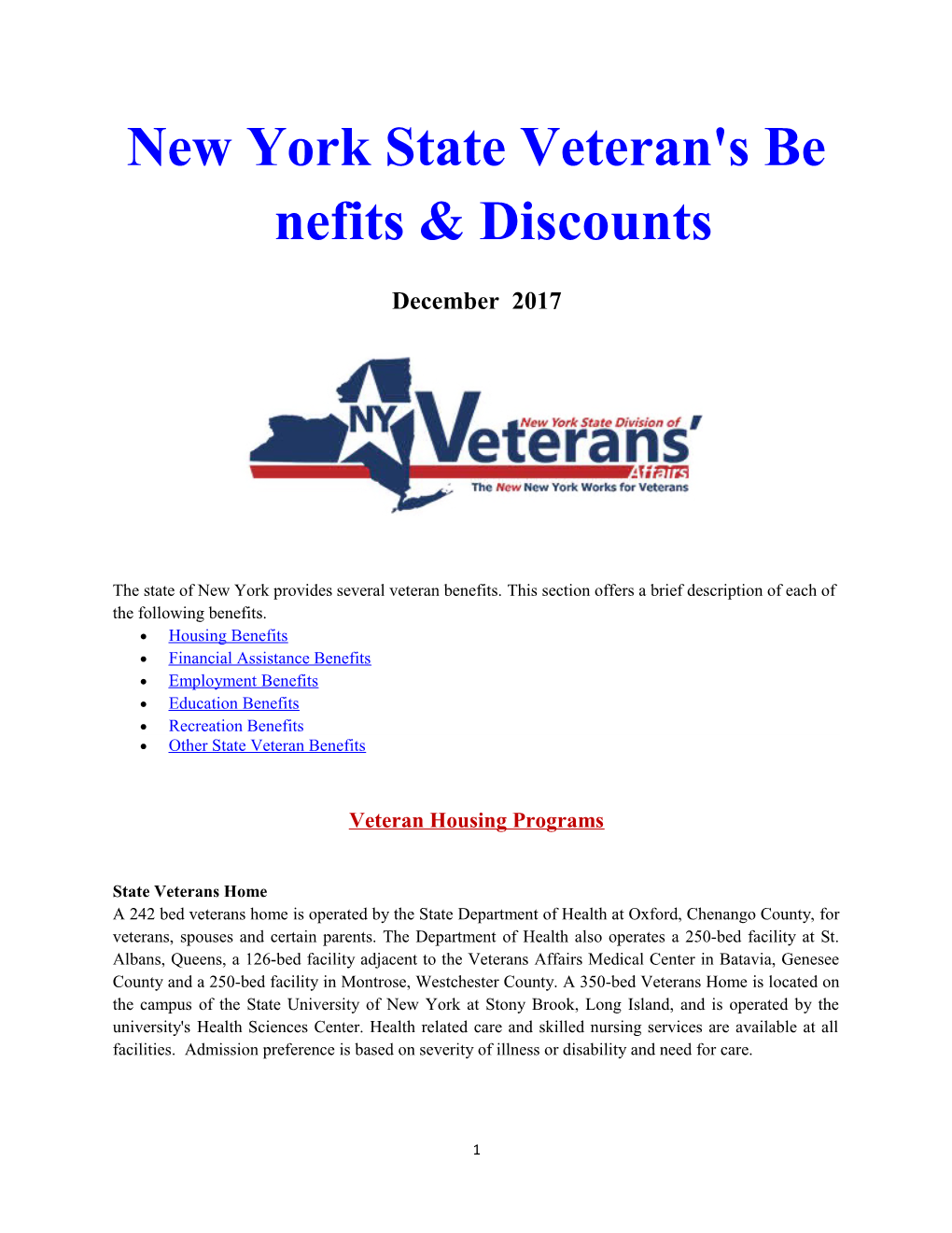 New York State Veteran's Benefits & Discounts