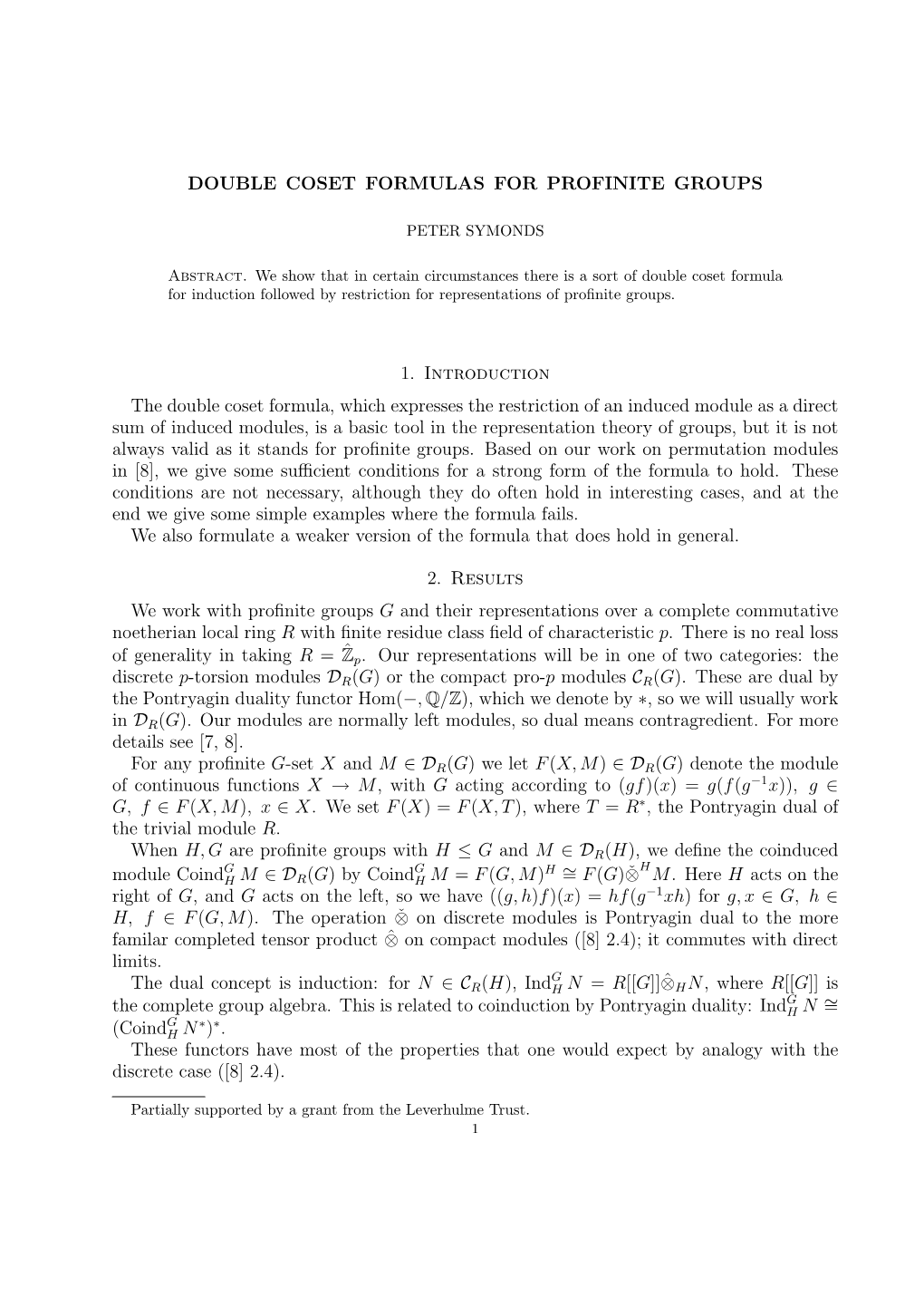 Double Coset Formulas for Profinite Groups 1