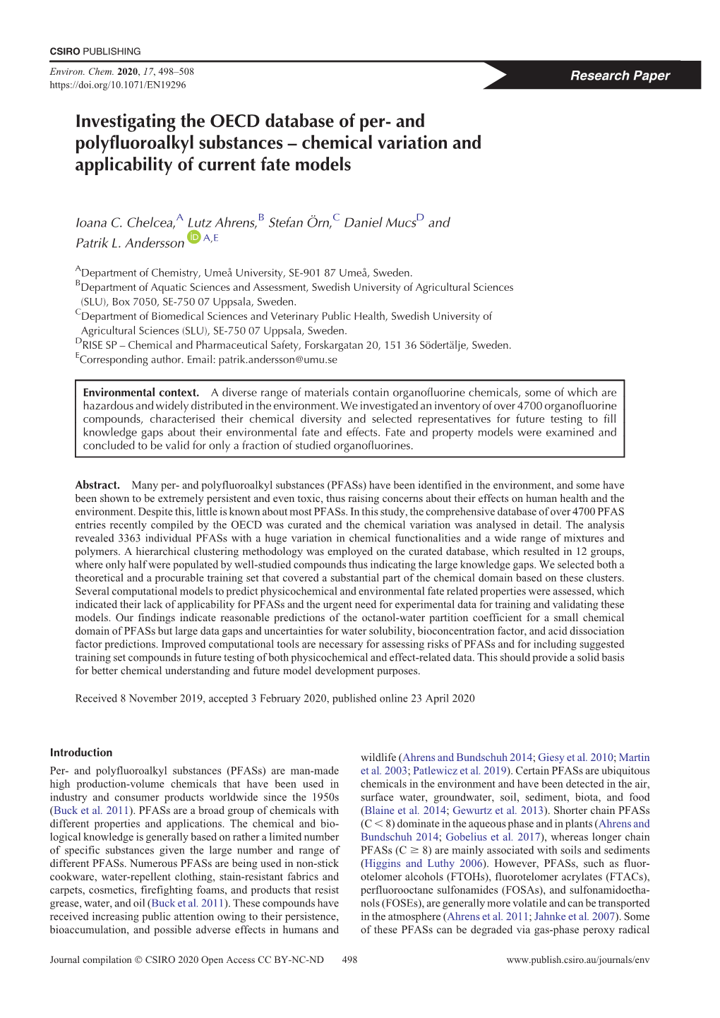 And Polyfluoroalkyl Substances – Chemical Variation and Applicability of Current Fate Models