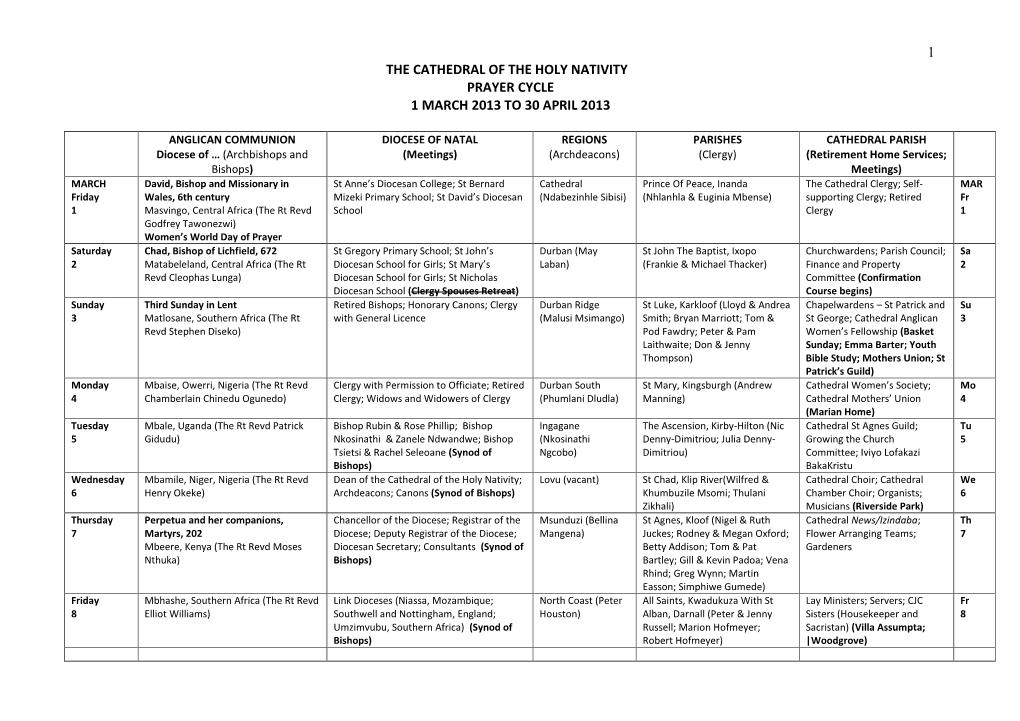 1 the Cathedral of the Holy Nativity Prayer Cycle 1 March 2013 to 30 April 2013