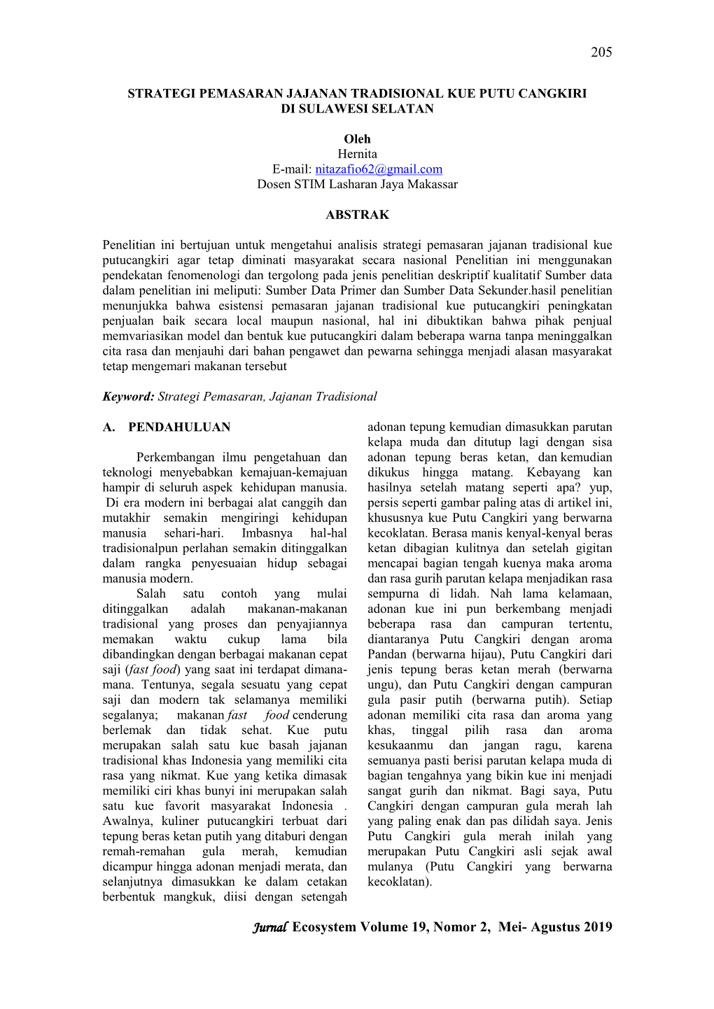 205 Jurnal Ecosystem Volume 19, Nomor 2, Mei- Agustus 2019