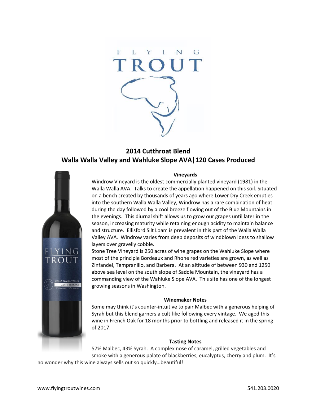 2014 Cutthroat Blend Walla Walla Valley and Wahluke Slope AVA|120 Cases Produced