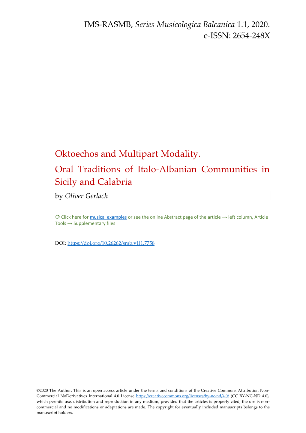 Oktoechos and Multipart Modality. Oral Traditions of Italo-Albanian Communities in Sicily and Calabria by Oliver Gerlach