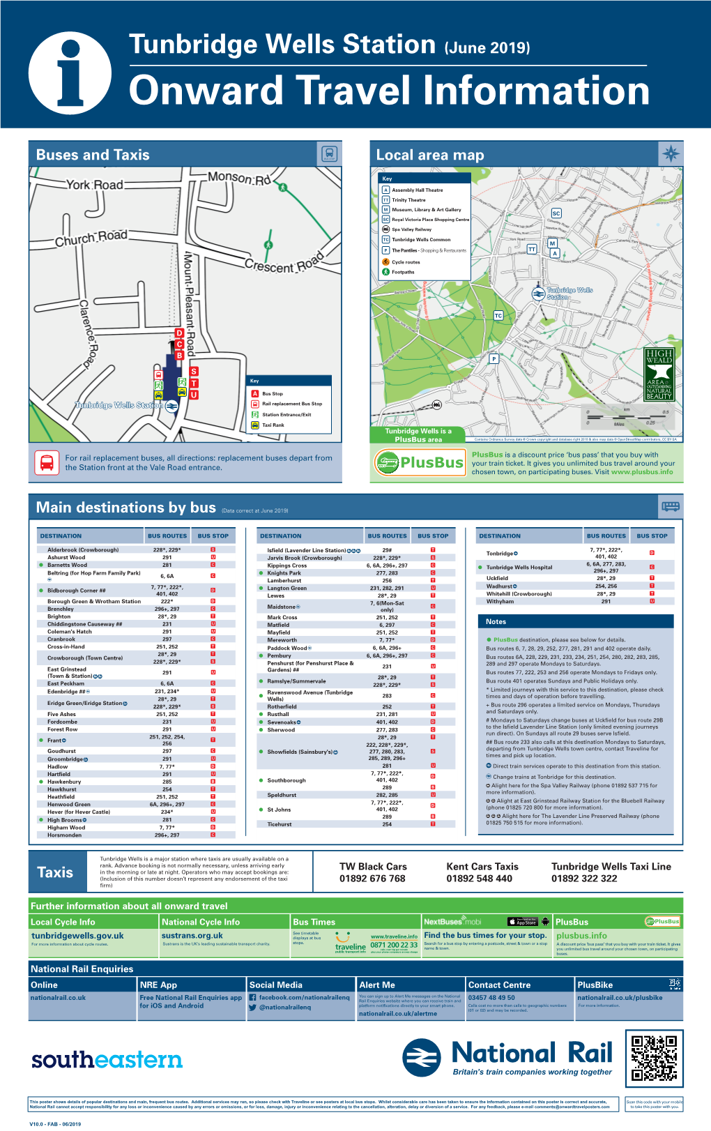 Tunbridge Wells Station (June 2019) I Onward Travel Information Buses and Taxis Local Area Map