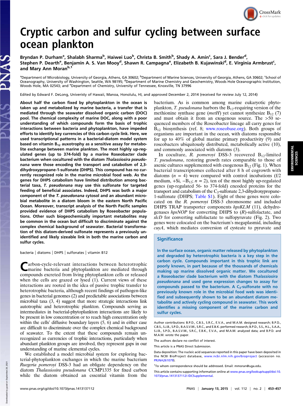 Cryptic Carbon and Sulfur Cycling Between Surface Ocean Plankton