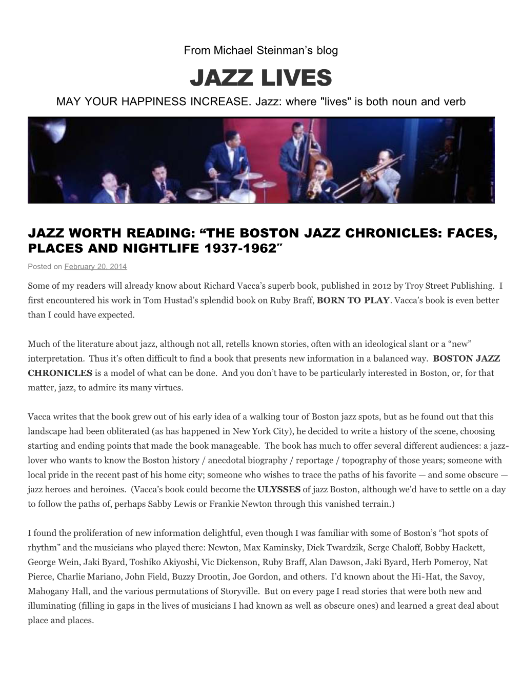 JAZZ WORTH READING: “THE BOSTON JAZZ CHRONICLES: FACES, PLACES and NIGHTLIFE 1937-1962″ Posted on February 20, 2014