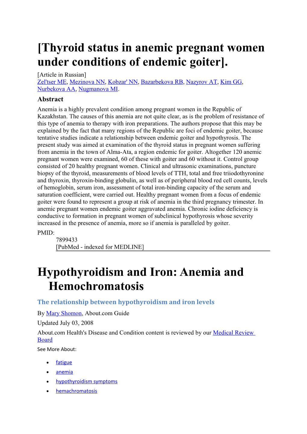 Thyroid Status in Anemic Pregnant Women Under Conditions of Endemic Goiter