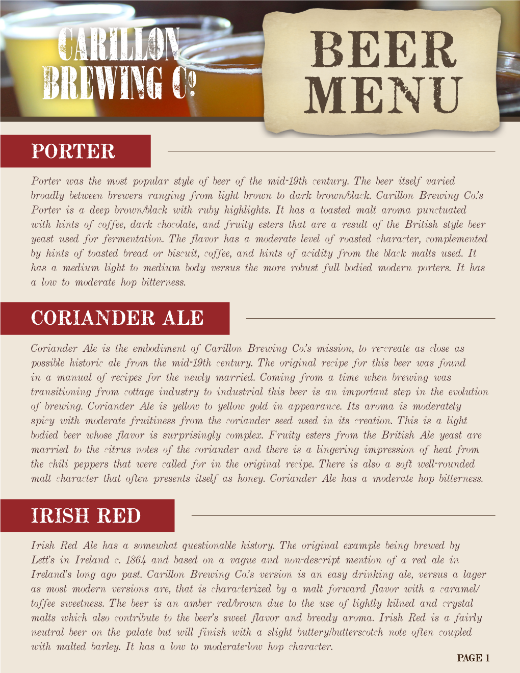 Beer Menu Porter