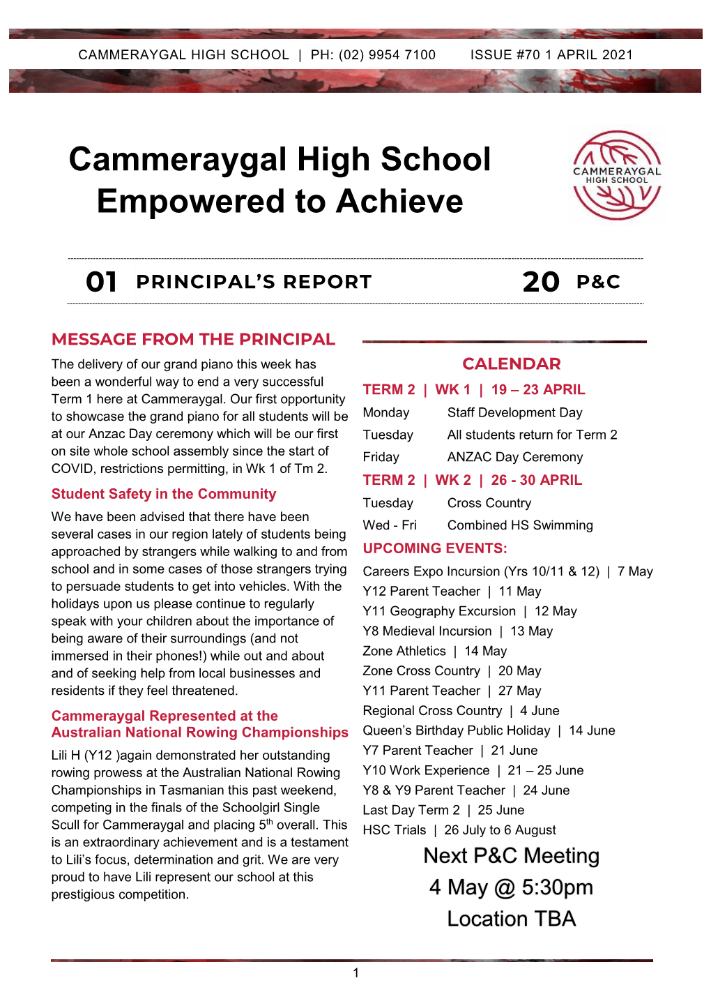 01 Principal's Report 20 P&C