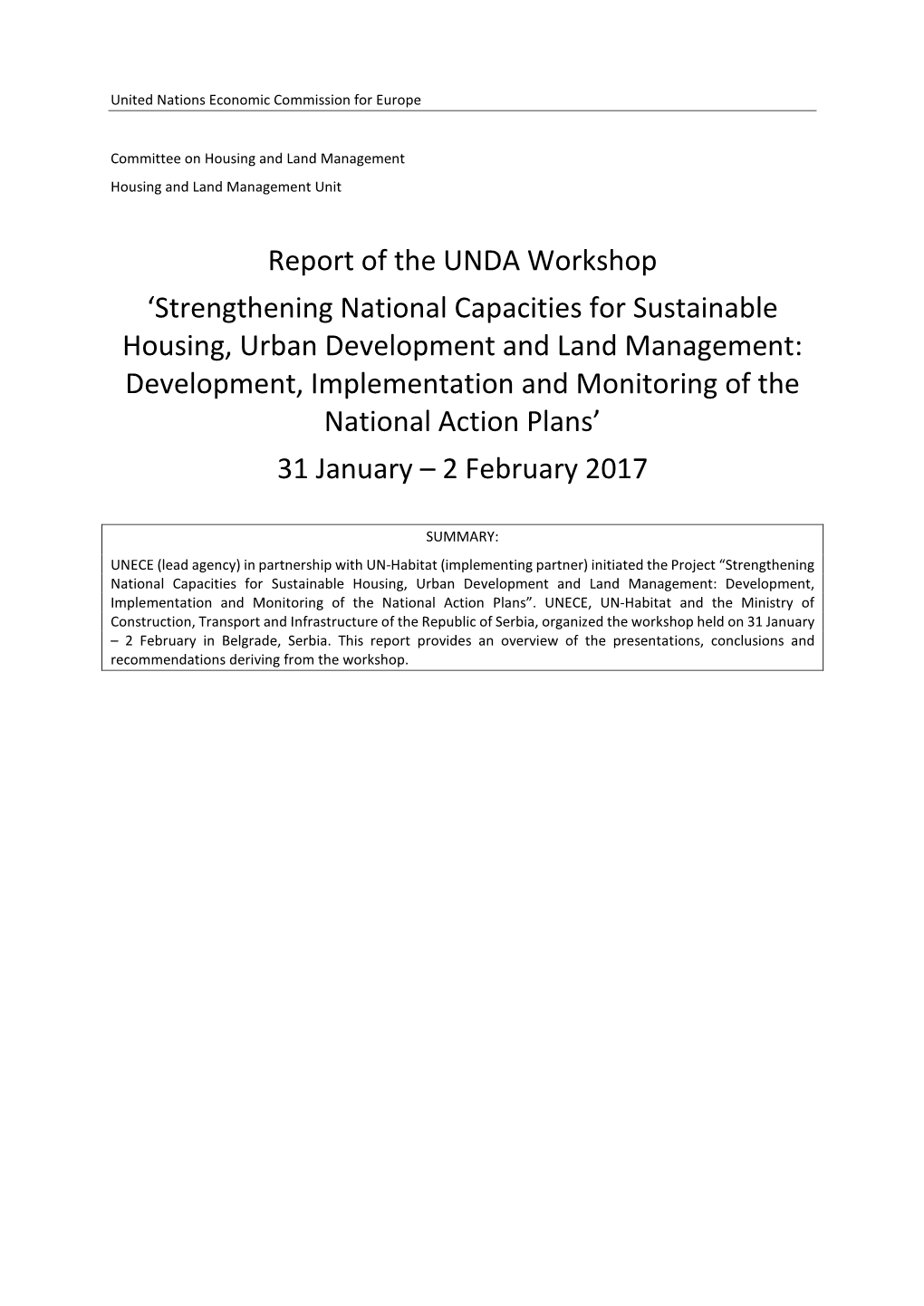 Report of the UNDA Workshop