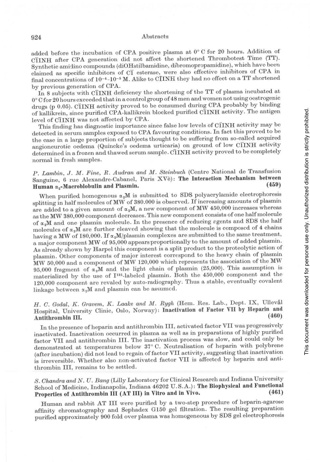 Human <X2-Macroblobulin and Plasmin. (459) Antithrombin III