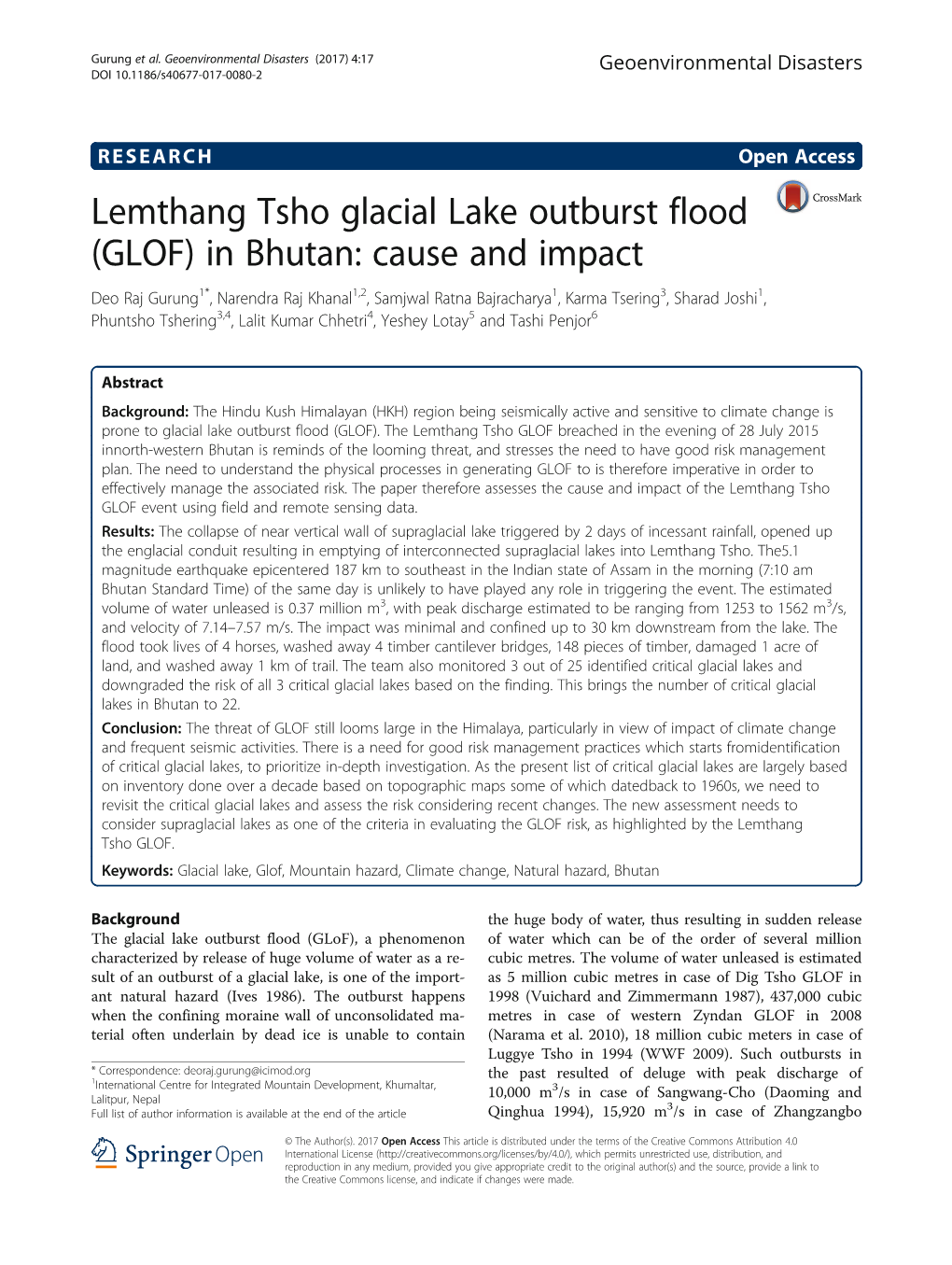 Lemthang Tsho Glacial Lake Outburst Flood (GLOF)